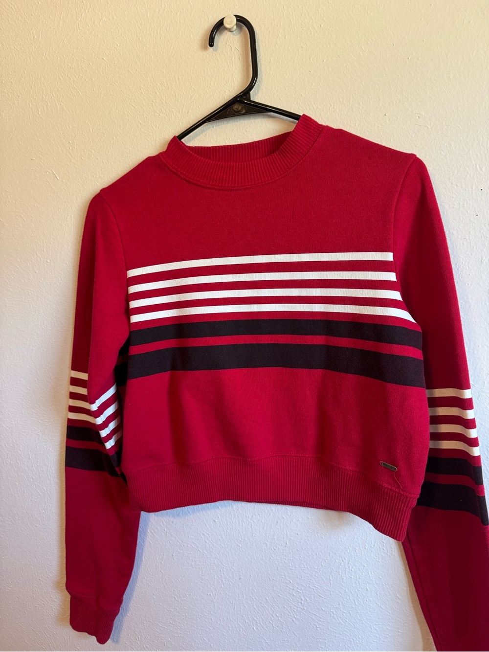 Hollister Red Striped Crop Crewneck Sweatshirt